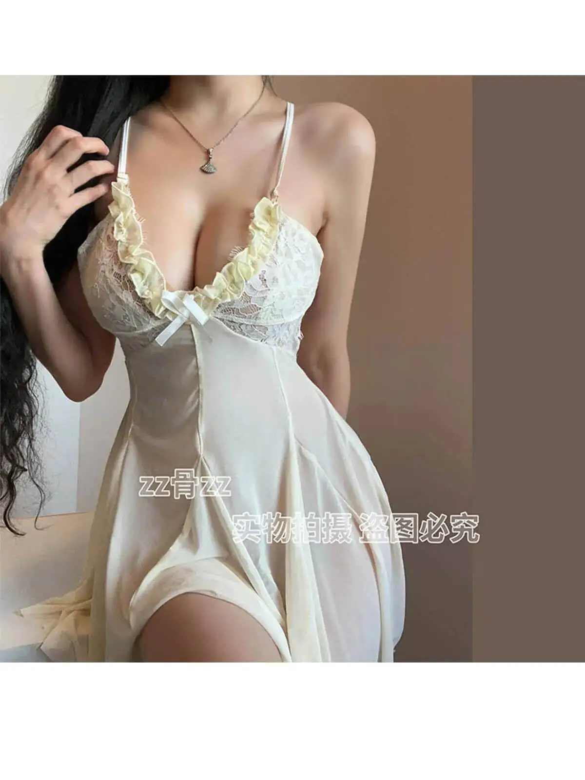 New Sweet Youthful Mesh Transparent Sexy Suspender Dress Elegant Short Lace Sheer V Neck Sweet Women Mini Dress Fairy Dress Y7C3