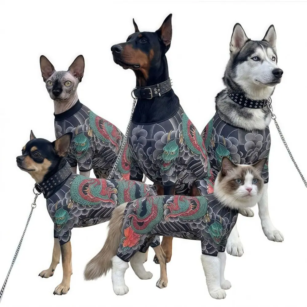 Creativity Four Seasons Dog Cat Tattooed Vest Lifelike Funny Pet Tattoo Jacket Cool Close-fitting Pet Clothes For Pet S To 6XL