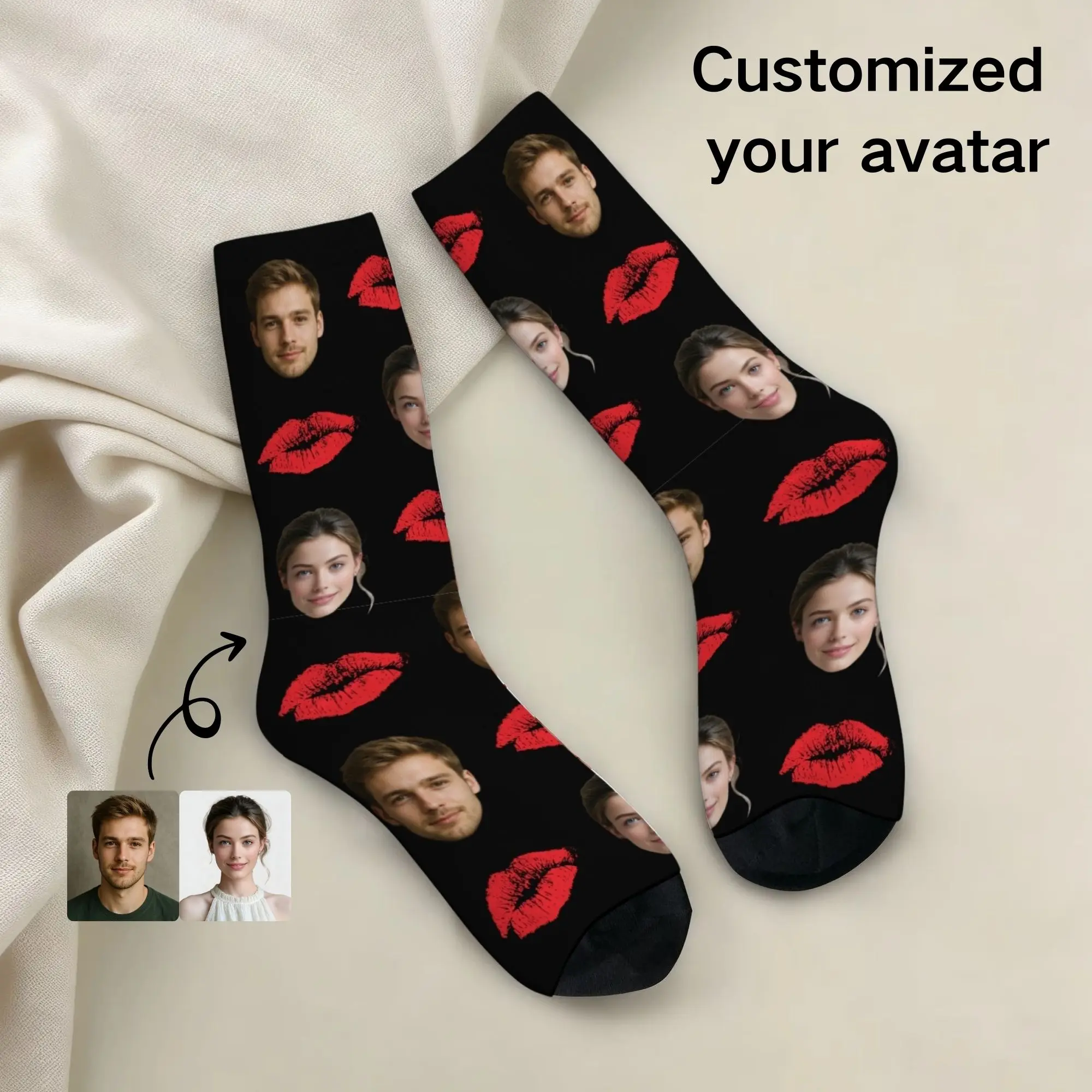 Chaussettes personnalisées avec impression 3D pour hommes, chaussettes avec impression de lèvres, chaussettes avec photo personnalisée, chaussettes décontractées à la mode pour femmes, cadeau de saint-valentin