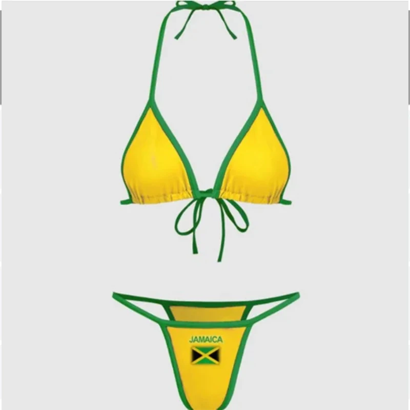 Jamaican flag comparison split bikini set 2024 sexy women\'s swimsuit patch swimsuit hot suit summer beachwear green and yellow