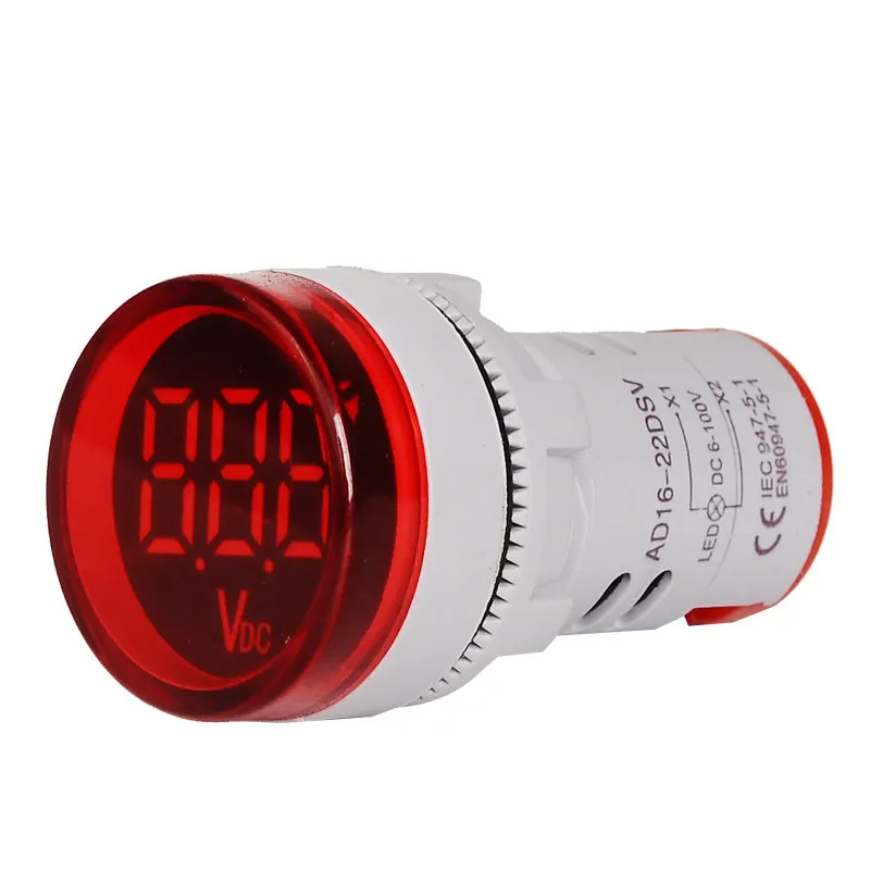 10 pcs DC voltage indicator LED digital display 12V 24V signal light opening 22mm voltage meter head 6-100VDC