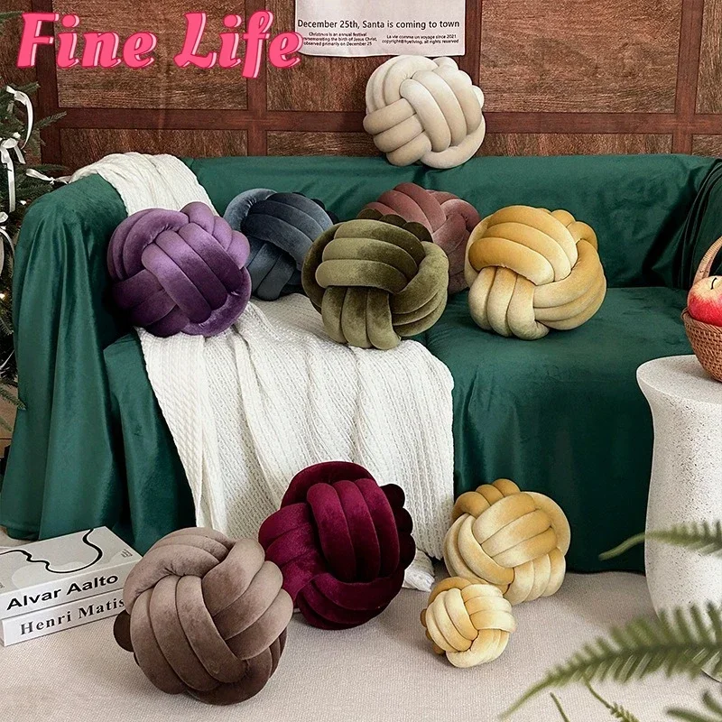 Nordic Inch Three-strand Rope Knotted Ball Hand-woven Gold Velvet Pillow Chair Sofa Bay Window Cushion Home Decor Shooting Props