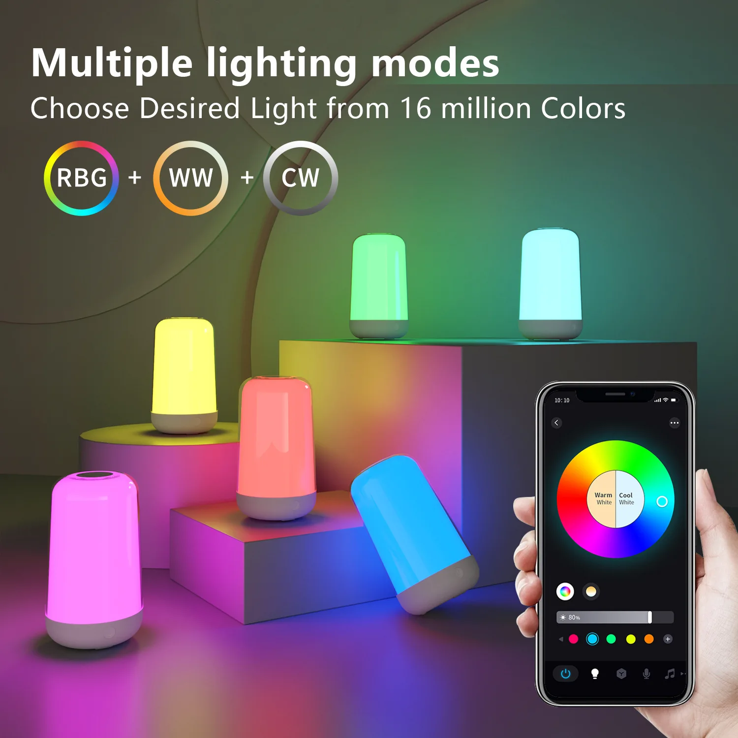 Smart Bluetooth Dimming Table Lamp 16 Million Colors 3600mA Rechargeable Touch Ambience Bedside Music Control LED Night Light