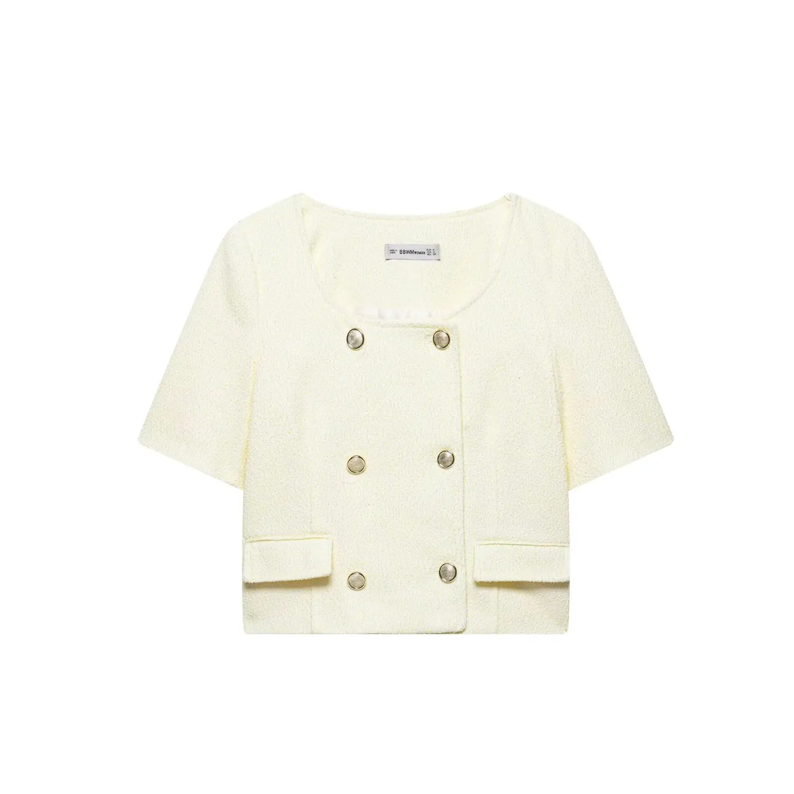 

New Zevity Women Elegant Double Breasted Texture Short Suit Coat Office Lady Short Sleeve Casual Slim Outwear Jacket Tops CT9303