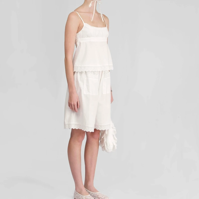 

Combhasaki женский комплект одежды для дома из 2 предметов, комплект одежды с вышивкой и цветочной кружевной отделкой, топы на бретельках без рукавов и свободные шорты, одежда для сна