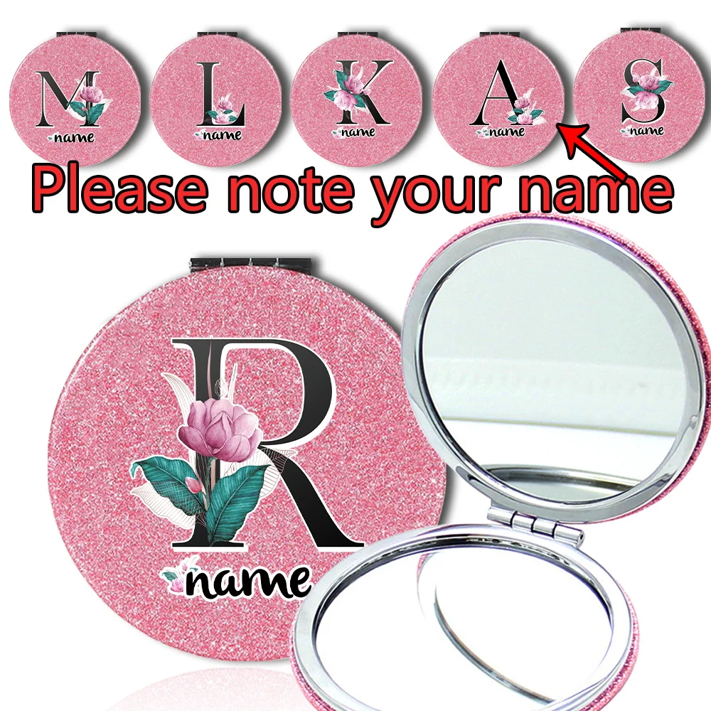 

Customized Name Glitter PU Makeup Mirror Folding Double-sided Mirror Portable Handheld Mirror Personalized Cosmetic Beauty Tool