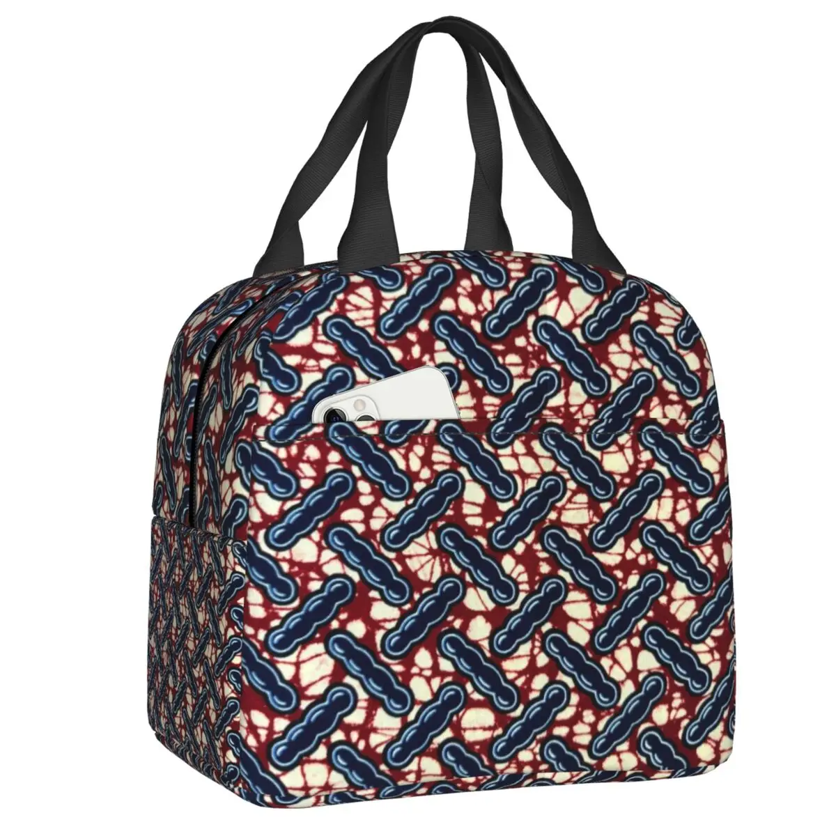 Custom Geometric African Ankara Pattern Insulated Lunch Box Women Portable Thermal Cooler Lunch Bag Picnic Food Container Tote