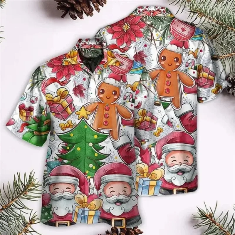 Mens Hawaiian Shirt Funny Santa Claus 3d Print Christmas Hawaiian Shirt Men Women Fashion Short Sleeve Shirts Beach Blouse Party