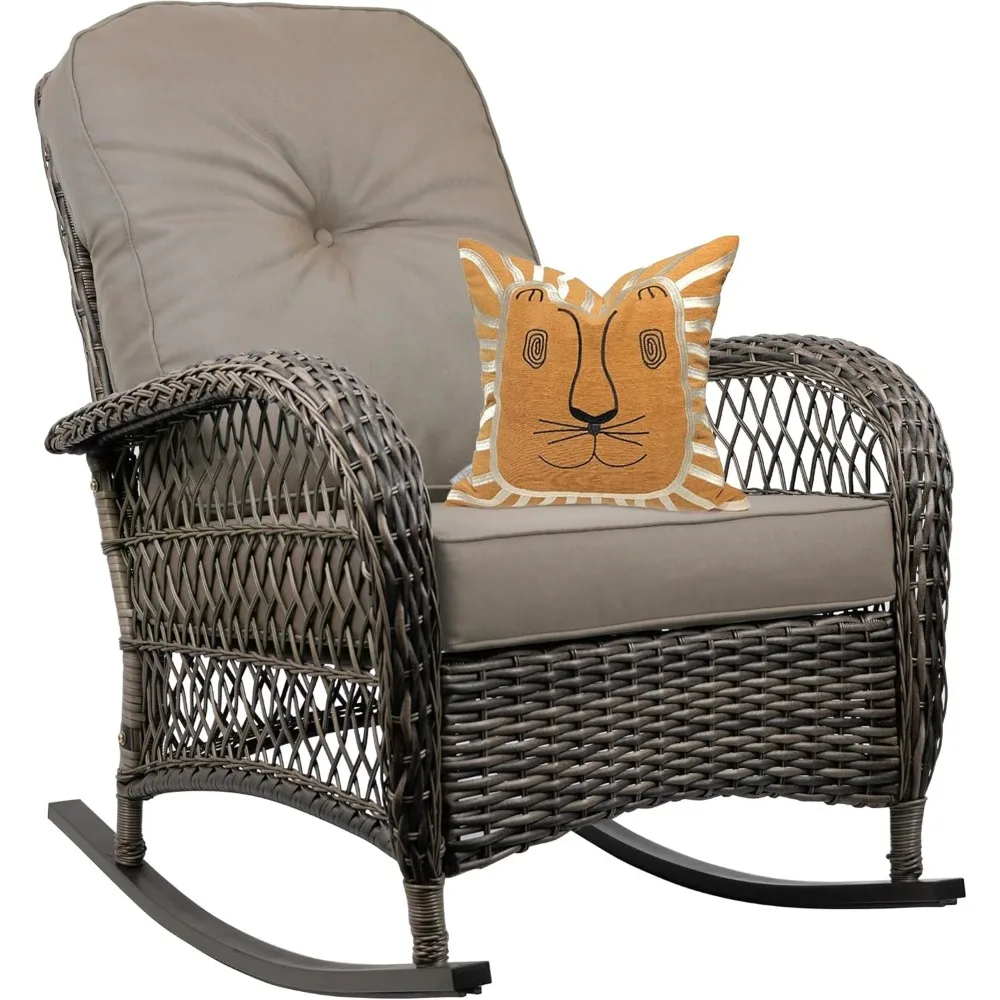 

Outdoor Wicker Rocking Chair, All Weather Resin Rattan Wicker Rocking Chairs, for Garden Backyard Lown Porch,1pc,Brown