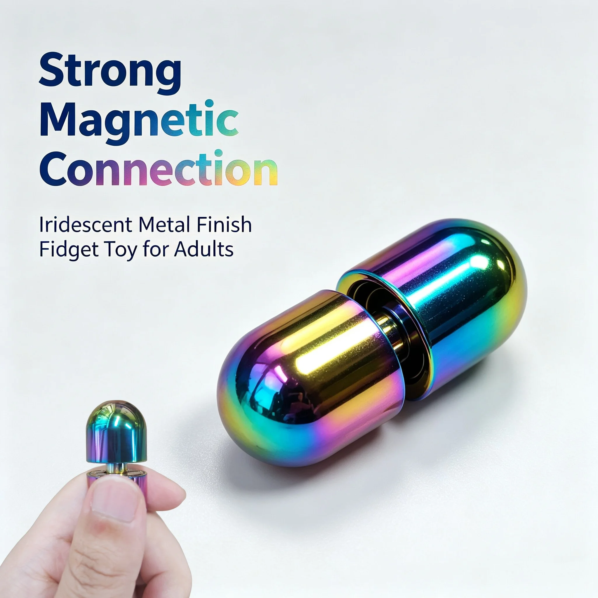 Iridescent Metal Capsule Magnetic Fidget Toy, Strong Magnetic Stress Relief Desk Ornament Pocket EDC Decompression Unique Gift