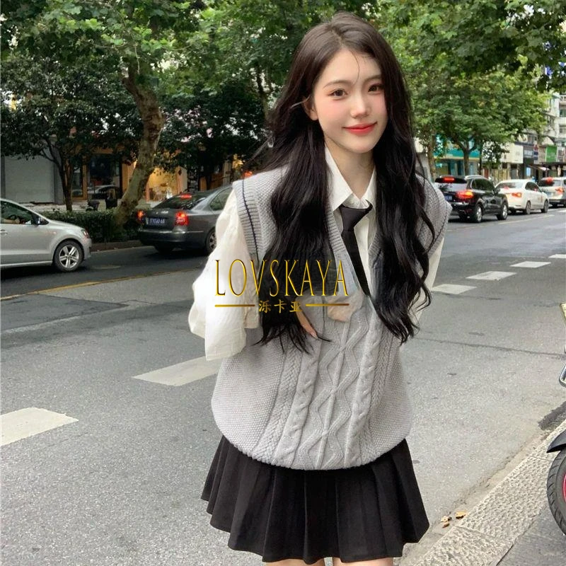 fashion school improved college style uniform vest uniform autumn new Japan korea style new women