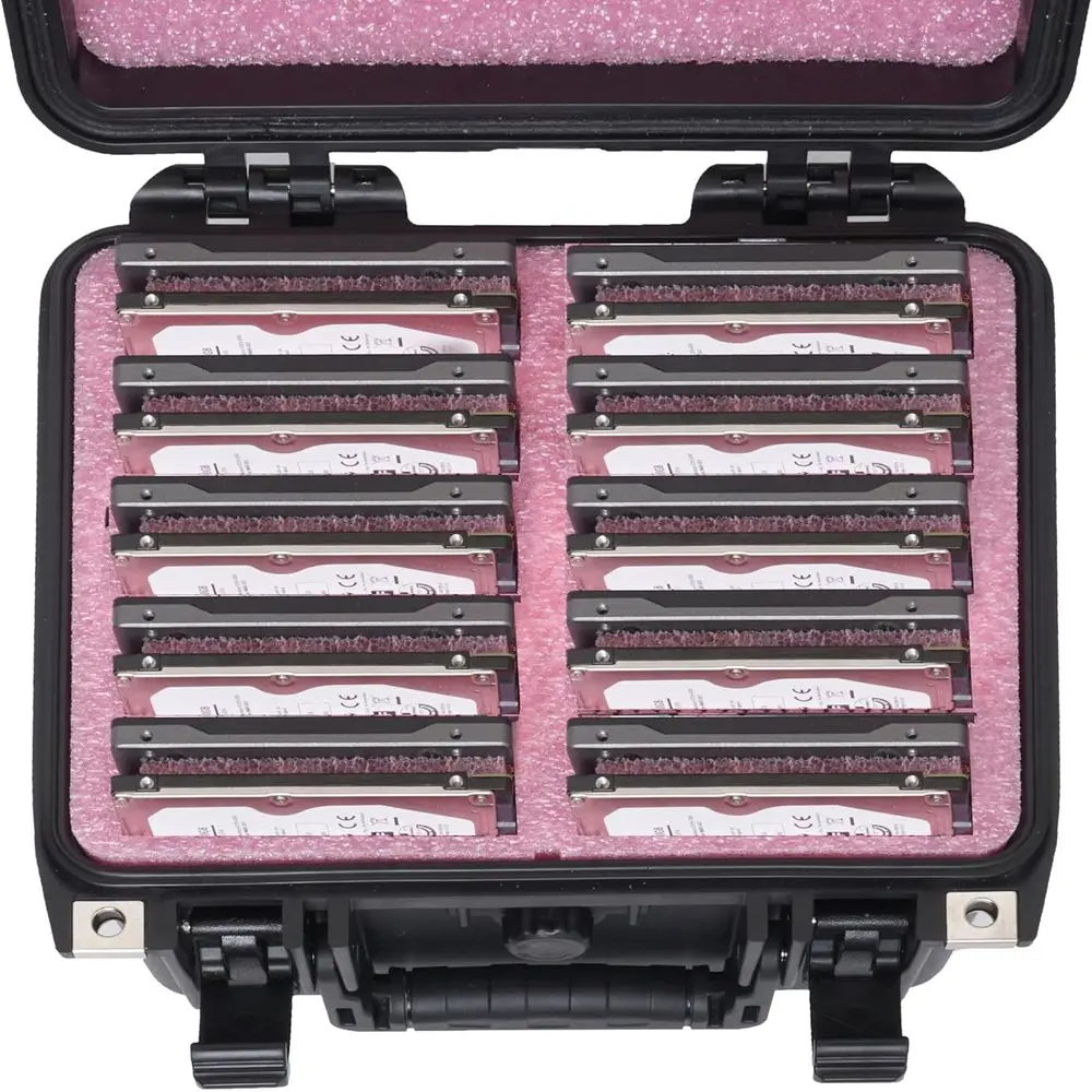 صندوق تخزين محرك الأقراص الصلبة ومضاد للكهرباء الساكنة، مقاوم للماء، محكم الغلق، قابل للقفل لحماية البيانات