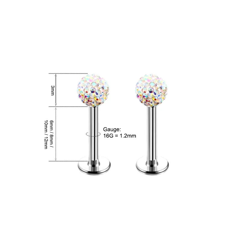 4PCS 16G Surgical Steel Lip Labret Monroe Piercing Jewelry Tragus Helix Cartilage 6mm / 8mm / 10mm / 12mm Bar with 3mm Ball