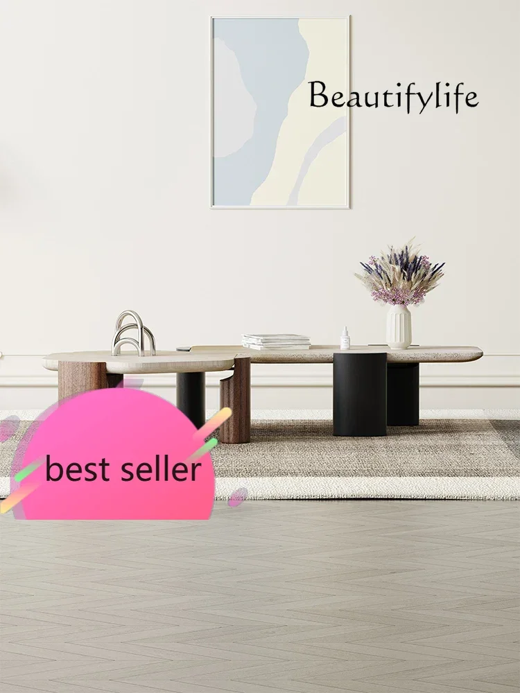 

N Light Luxury Natural Cave Stone Tea Table Living Room Home Cream Style Designer Shaped Combined Tea Table