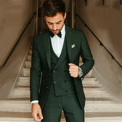 Classic Green Men Suits Wedding Groom Best Man Tuxedo Black Buttons Notch Lapel Male Suit Fashion Custom Made Clothes for Men