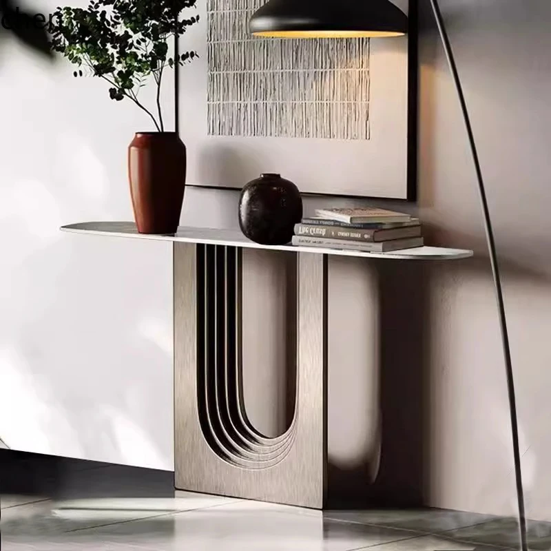 

HXL Light Luxury Entryway Console Table Hallway Sideboard End View Table Wall-Mounted Stainless Steel Entryway Table