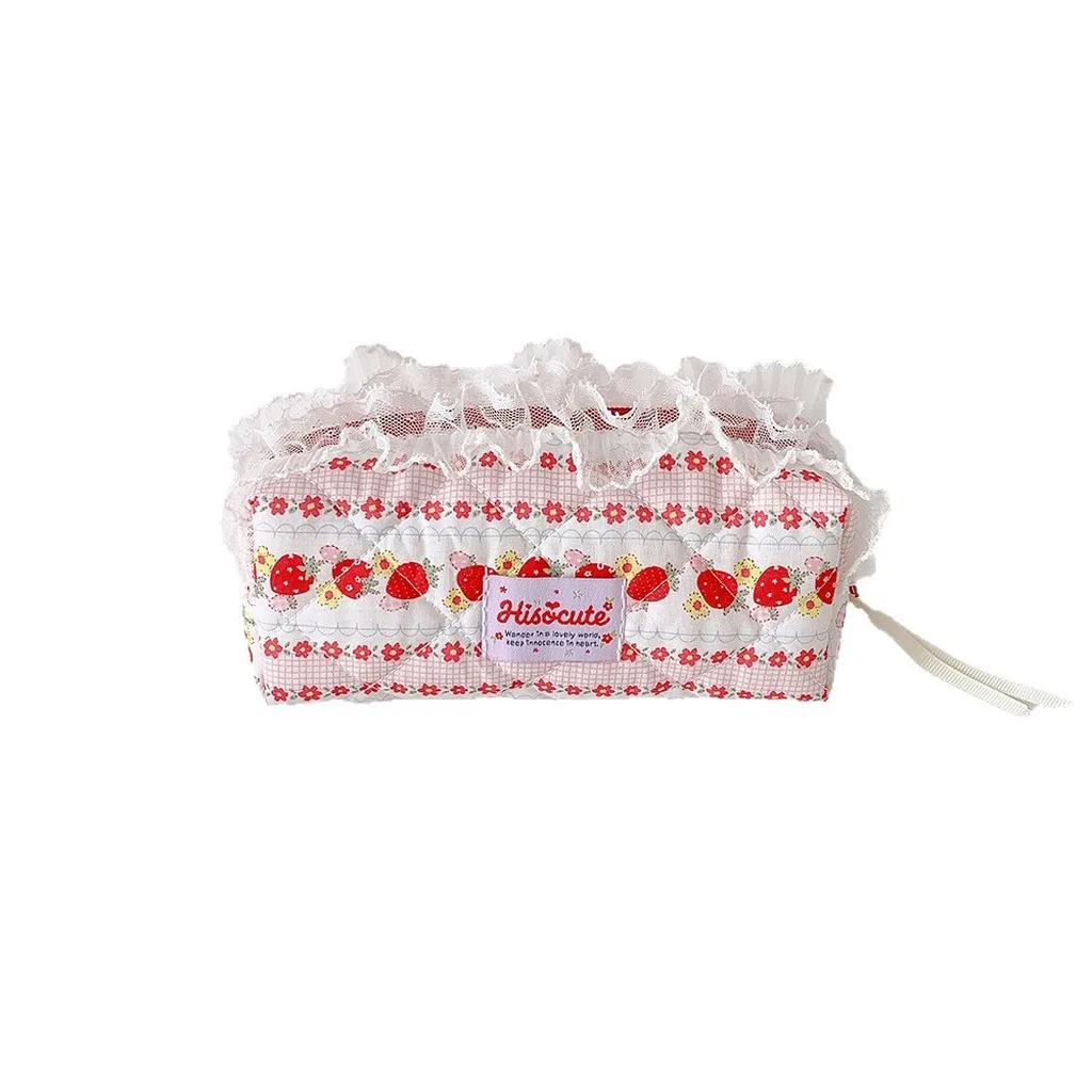 Portable Stationery Organizer Three-Dimensional Cute Print Pencil Case Lace Ruffle Pencil Bag Multi-Purpose For Accessory Tote