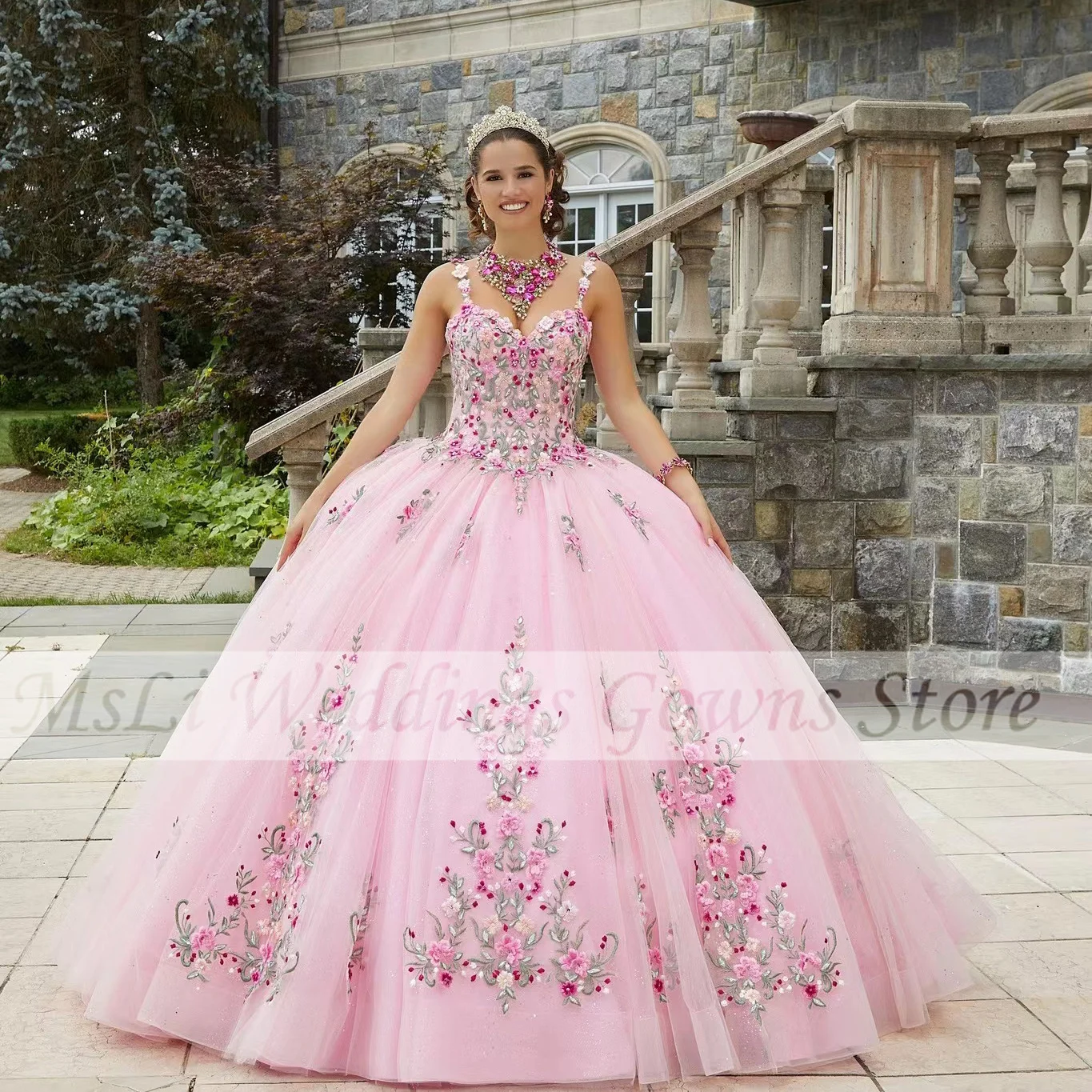 

Sweet Pink Quinceanera Dresses Princess Ball Gowns Appliques Beads Formal Party Prom Dress Vestidos De 15 Quinceañera