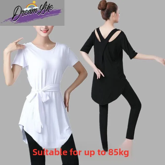

White Large Size Yoga Fitn Dance Clothes Loose Mid-Length Autumn Winter Set Women's Comfortable Exercise Faion Sportswear
