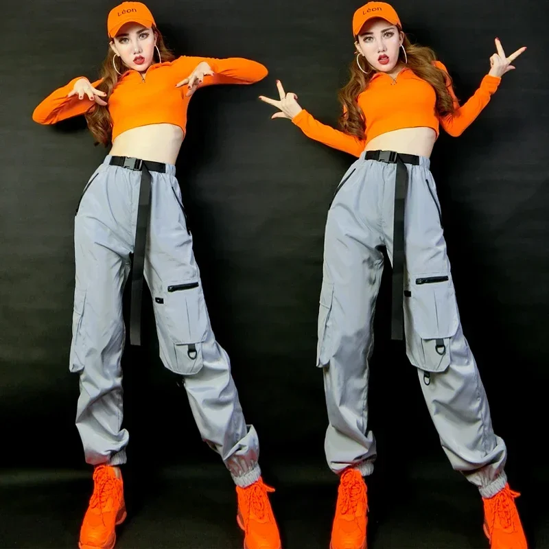 

Women'S Group Dance Clothes Hip Hop Clothing Jazz Performance Costumes Crop Top Cargo Pants Festival Outfit Rave Wear SL6315