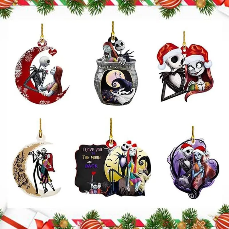 Disney The Nightmare Before Christmas Cartoon Characters Toy Jack Sally Christmas Tree Acrylic Pendant Decoration Ornament Gift