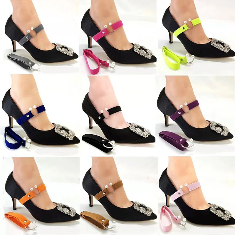 1Pair Women High Heels Adjustable Elastic Shoe Strap Belt U-shaped Pearl Elastic Lazy Shoelace Anti-drop Heels Shoe Accessories