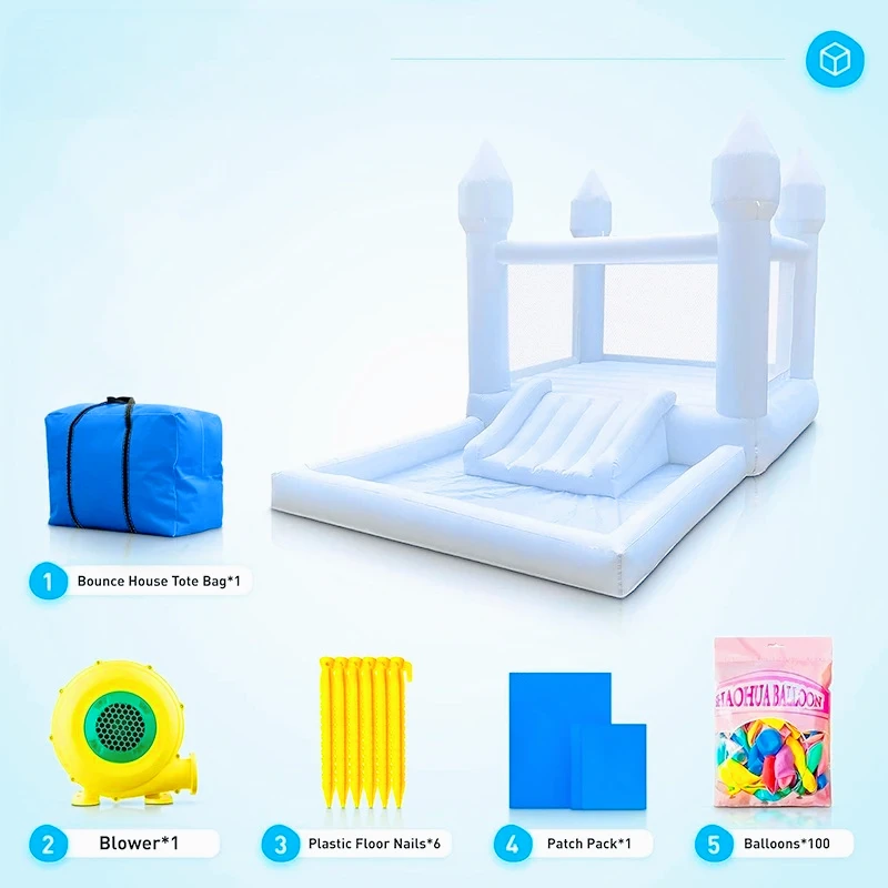 4m Inflatable Bounce House White Jumping Castle With Ball Pool Slide Children Birthday Party Decoration Gift Bouncy Castle