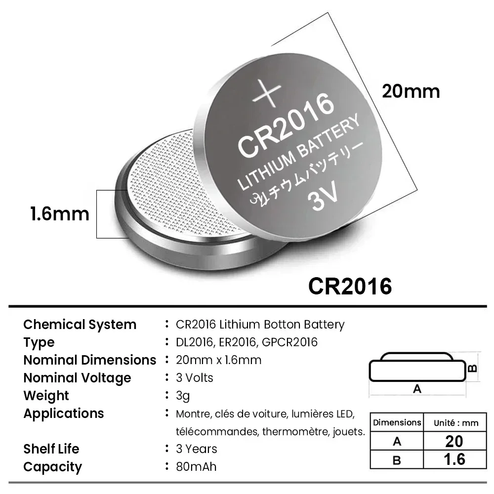 topCR2016 3V Lithium Button Battery for Watches Electronic Toys Calculators Compatible with DL2016 BR2016 DL2016 LM2016 CR2016 C
