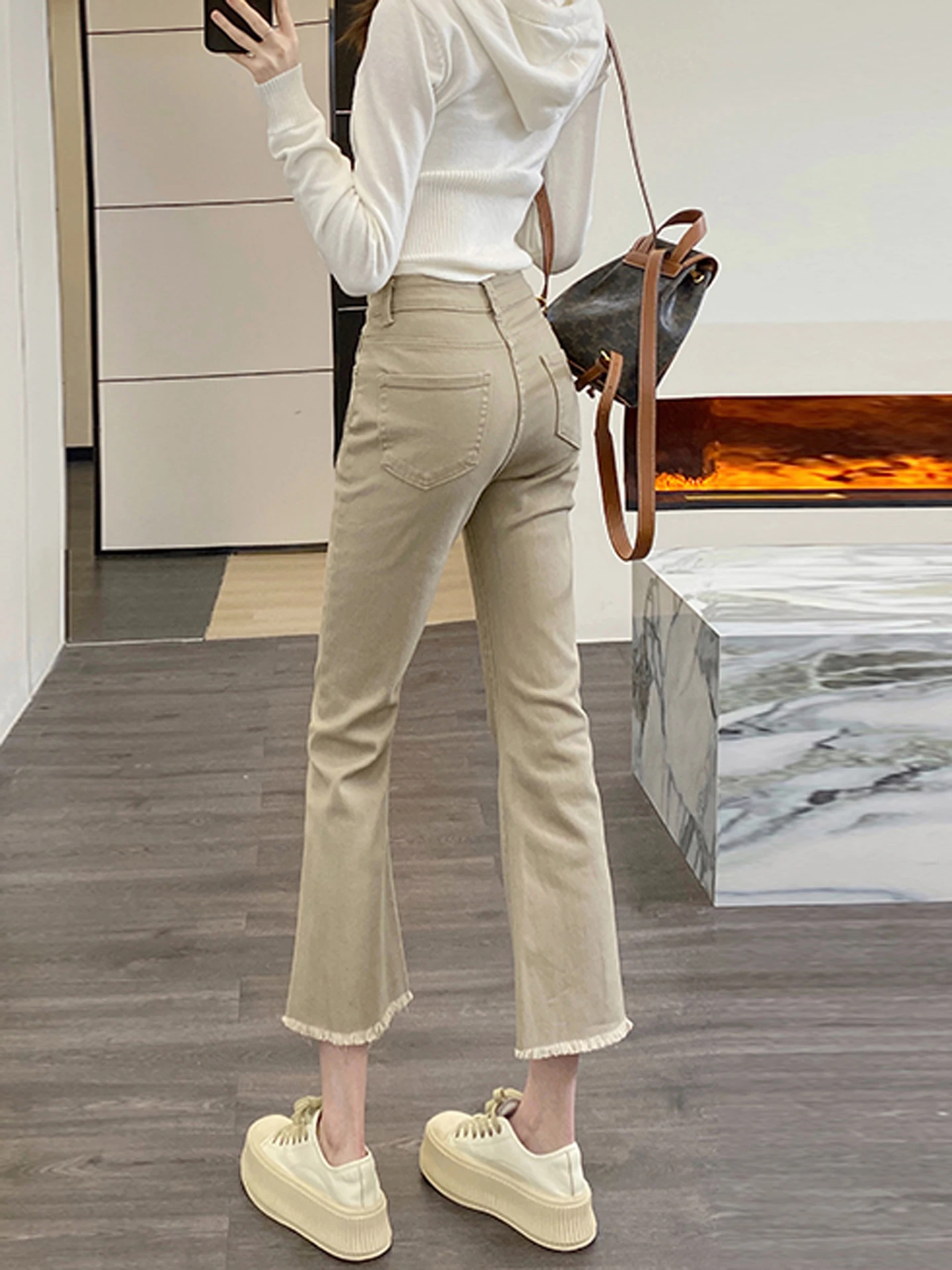 High Waist Flared Jeans Women's Light Wa Frayed Hem Straight Leg Nine Crop Pants Casual Sle Summer Season Ladies Jeans