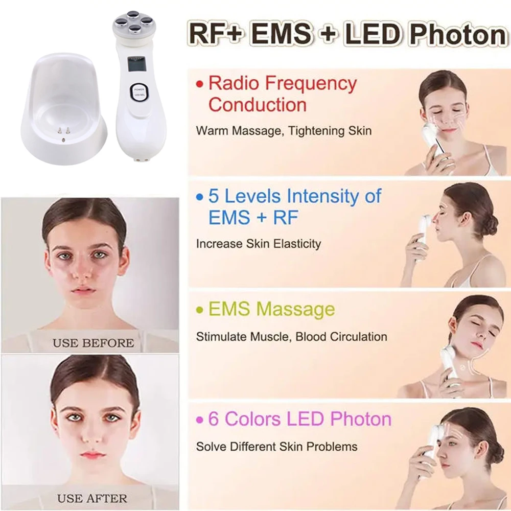 2024 ميزوثيرابي الوجه Electroporation تردد الراديو LED الفوتون شد الوجه تشديد إزالة التجاعيد العناية بالبشرة مدلك الوجه