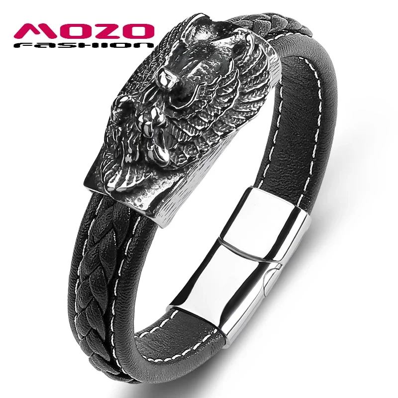 

Stainless Steel Dragon Wing Bracelets for Men, Multicolor Leather Bangles, Simple Collocation, Vintage Jewelry, Wholesale