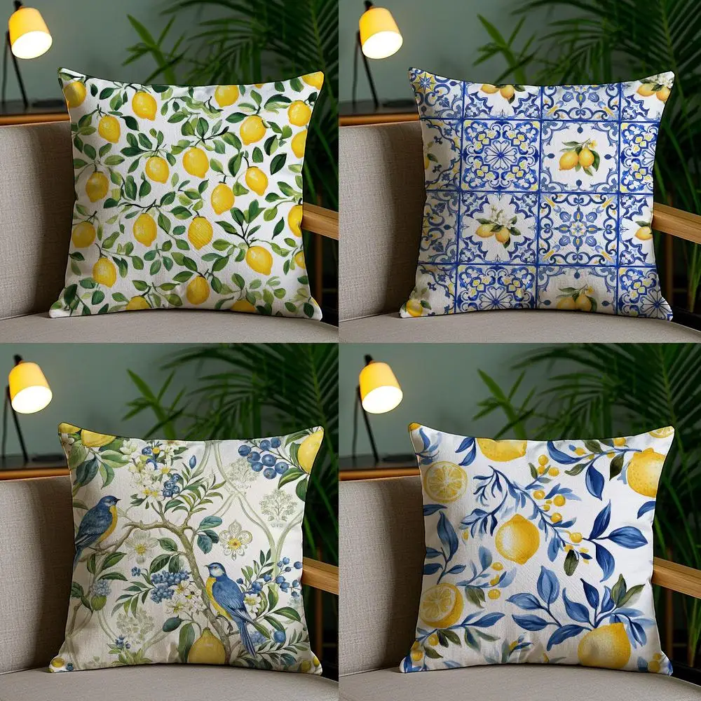 Lemon Pattern Cushion Cover Cushion Cover Soft Washable Pillow Case Multi-Scene For Couch Bed Travel Office Use