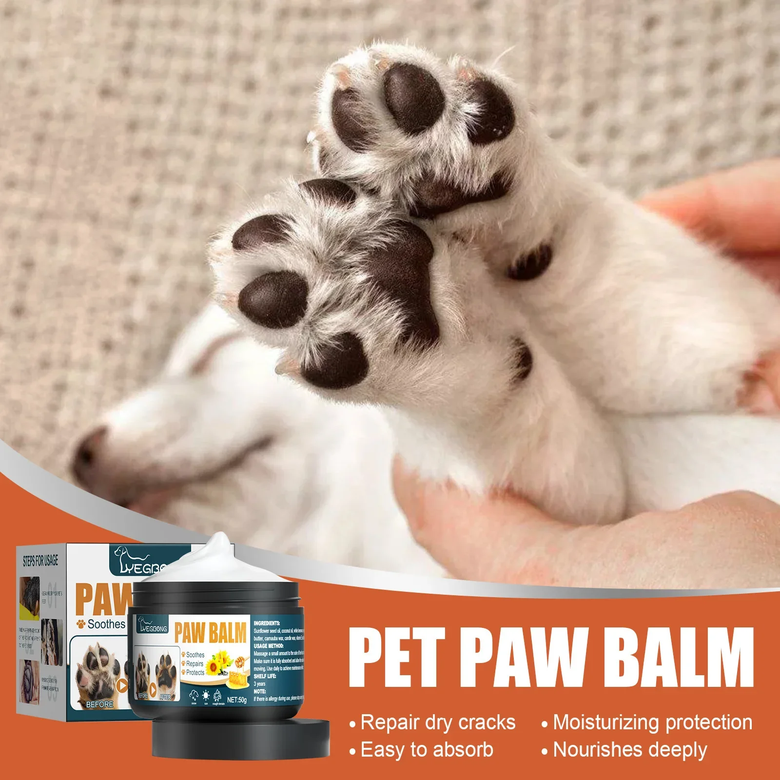 50g Pet Foot Moisturizing Cream Household Cat Paw Cream Dog Paw Cream Anti-drying Care Home Care Pet Foot Moisturizing Liquid