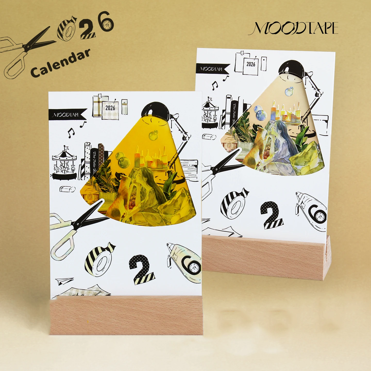 

2026 Wooden Base Desk Calendar Creative DIY Journal Material Collage Scrapbooking Stationery