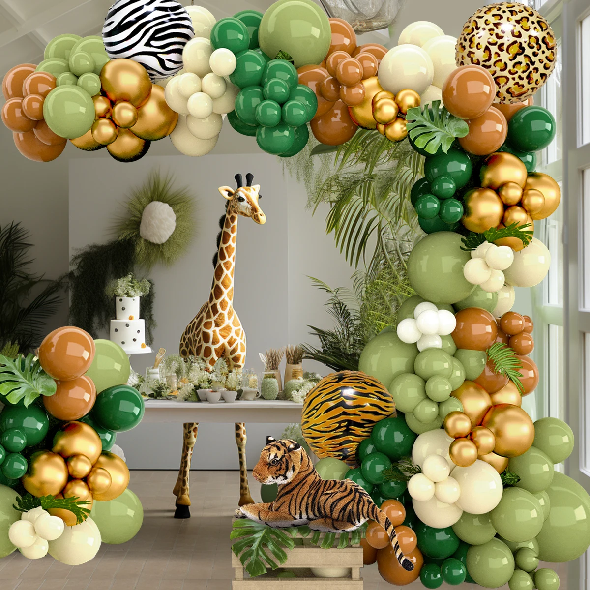 Jungle Animal Balloon Garland Arch Kit 1st Birthday Party Decoration Kids Boy Baby Shower Safari Decor Latex Balloons