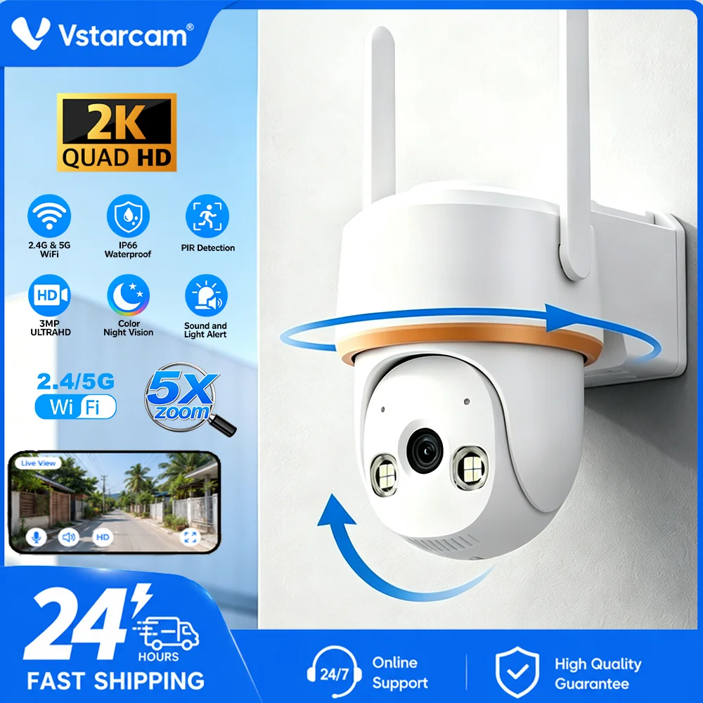 Cámara IP WiFi PTZ de 3MP con Zoom Óptico 5X, Cámara de Vigilancia CCTV para Exteriores, Cámara de Seguridad con Domo de Velocidad Wi-Fi