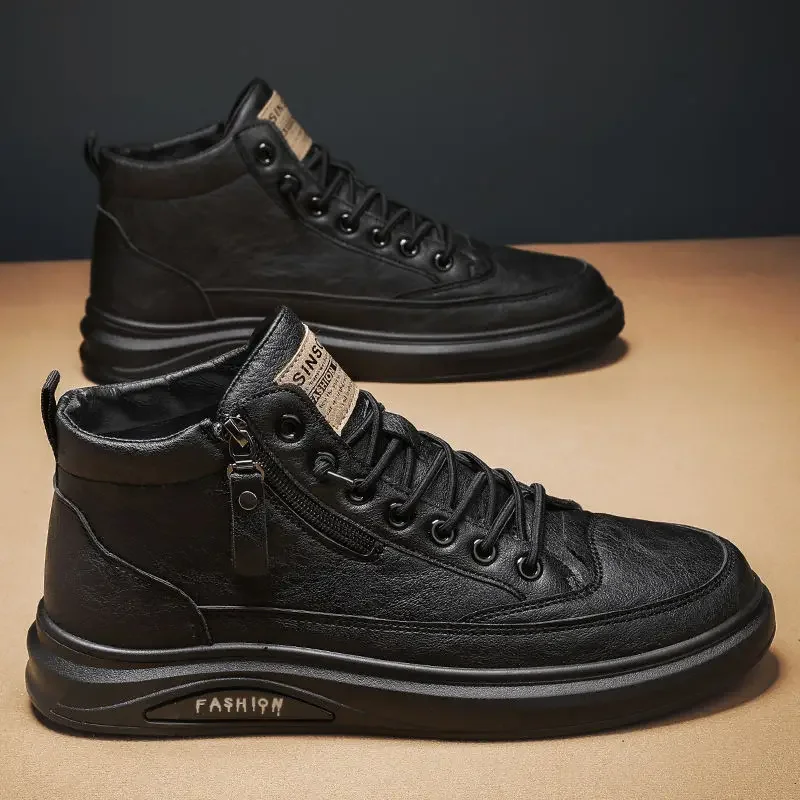 Zapatos informales a la moda, cómodas zapatillas de deporte de cuero suave, botas impermeables de lujo para hombre, botas de trabajo para negocios al aire libre, zapatos para hombre