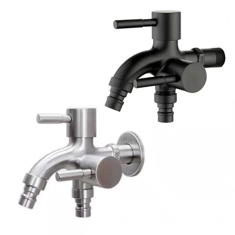 Dual Control Double Outlet Water Tap - 1/2 Inch One In Two Out Splitter Faucet for Washing Machine, Bidet & Bathroom Sink