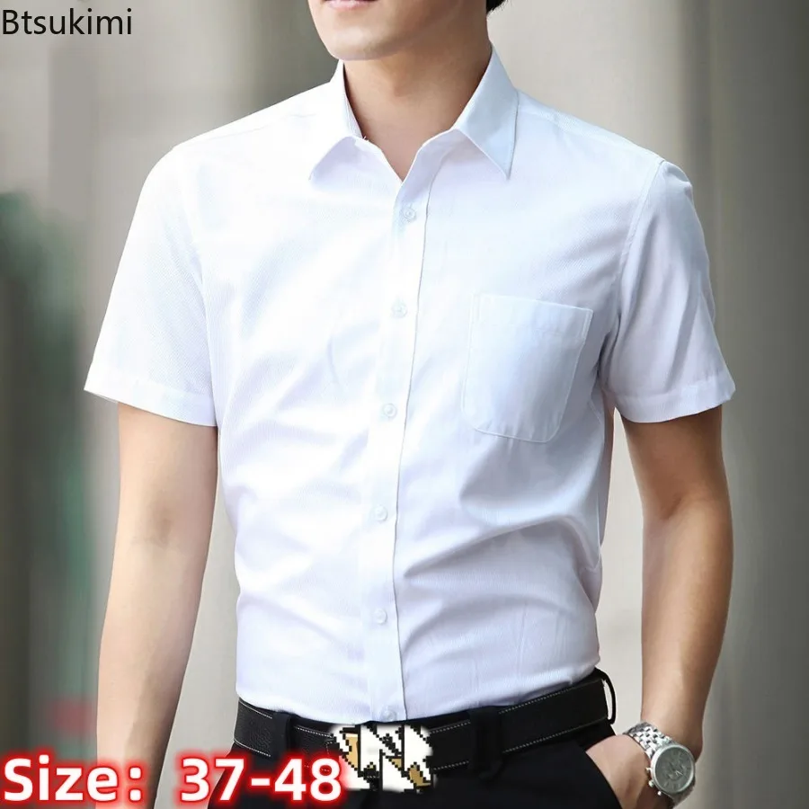 High-quality Short-sleeved Shirts Men's Summer Office Work Wear Solid Slim Casual Business Dress Shirts Male Formal White Shirts