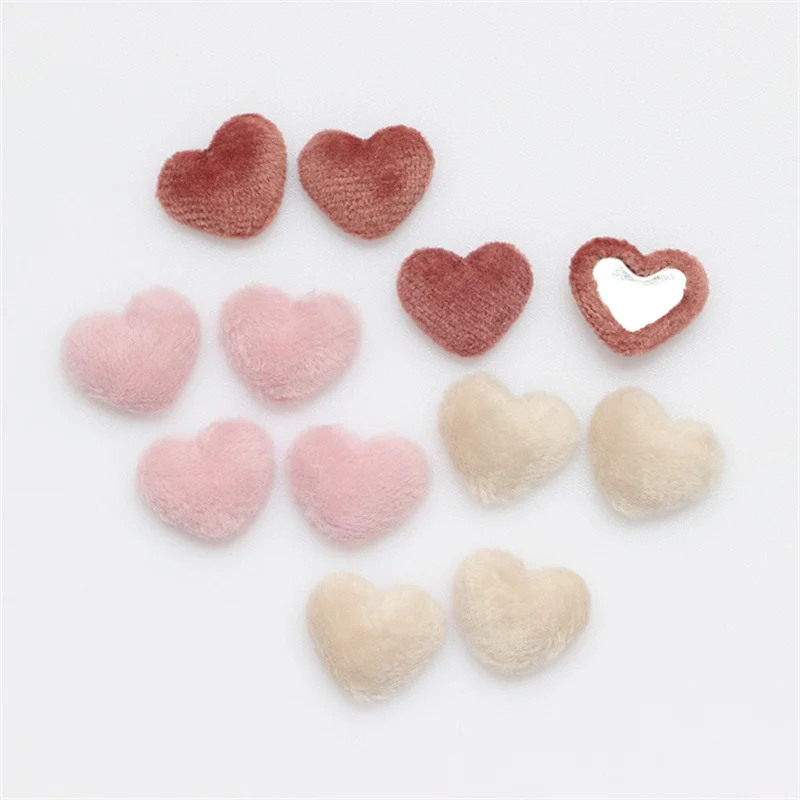 50Pcs 18mm Flannel Fabric Covered Heart Button Flat back for DIY Earrings Jewelry Material Phone Shells Scrapbooking Accessories