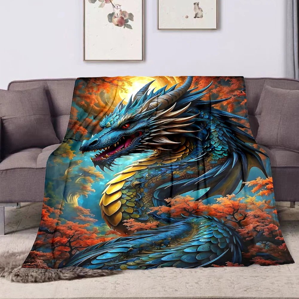 1PC Blue dragon autumn forest Print Adult Children Warm Blankets Home Travel Car Soft and Comfortable Suitable for all seasons