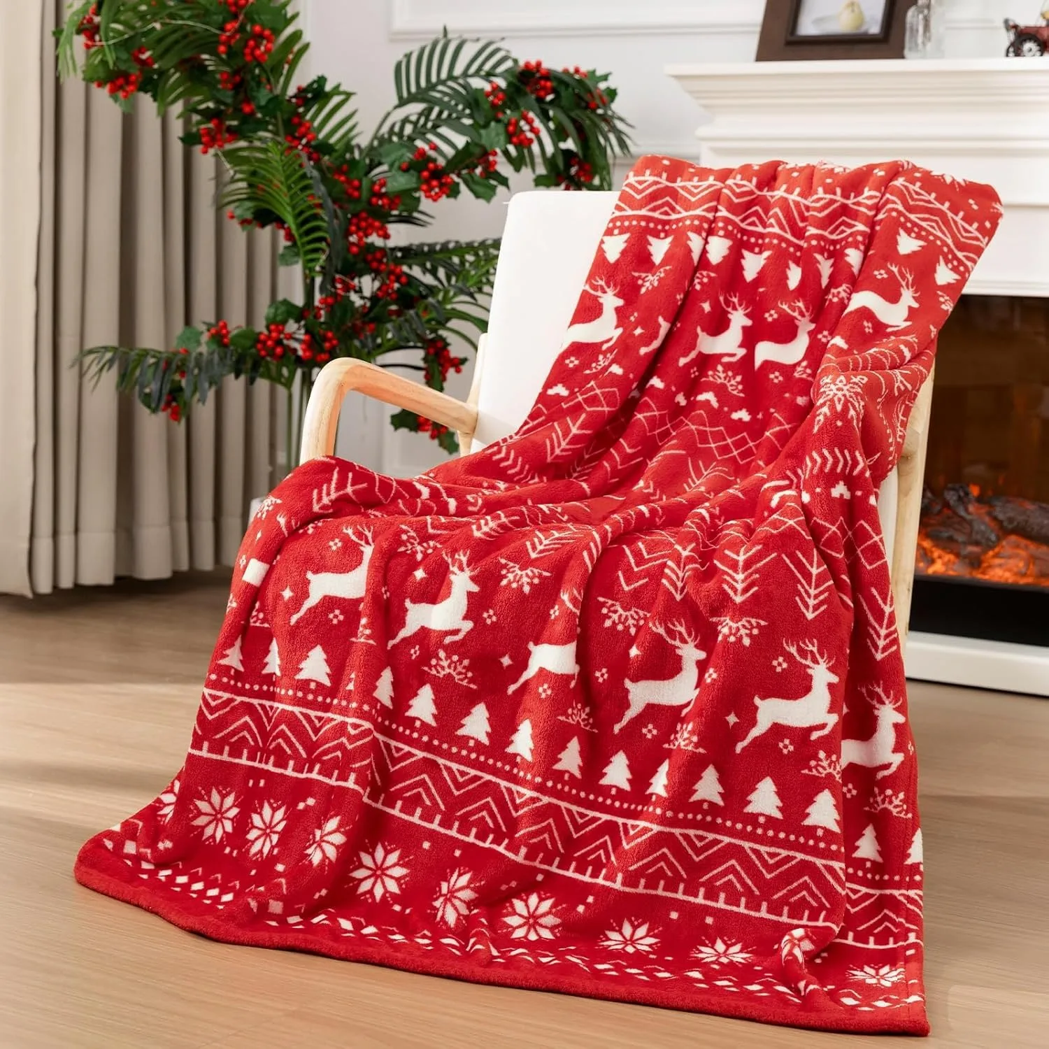 Christmas Throw Flannel Blanket Gingerbread Man Printed Soft Warm Lightweight for Sofa Couch Bedroom Home Decor Birthday Gift