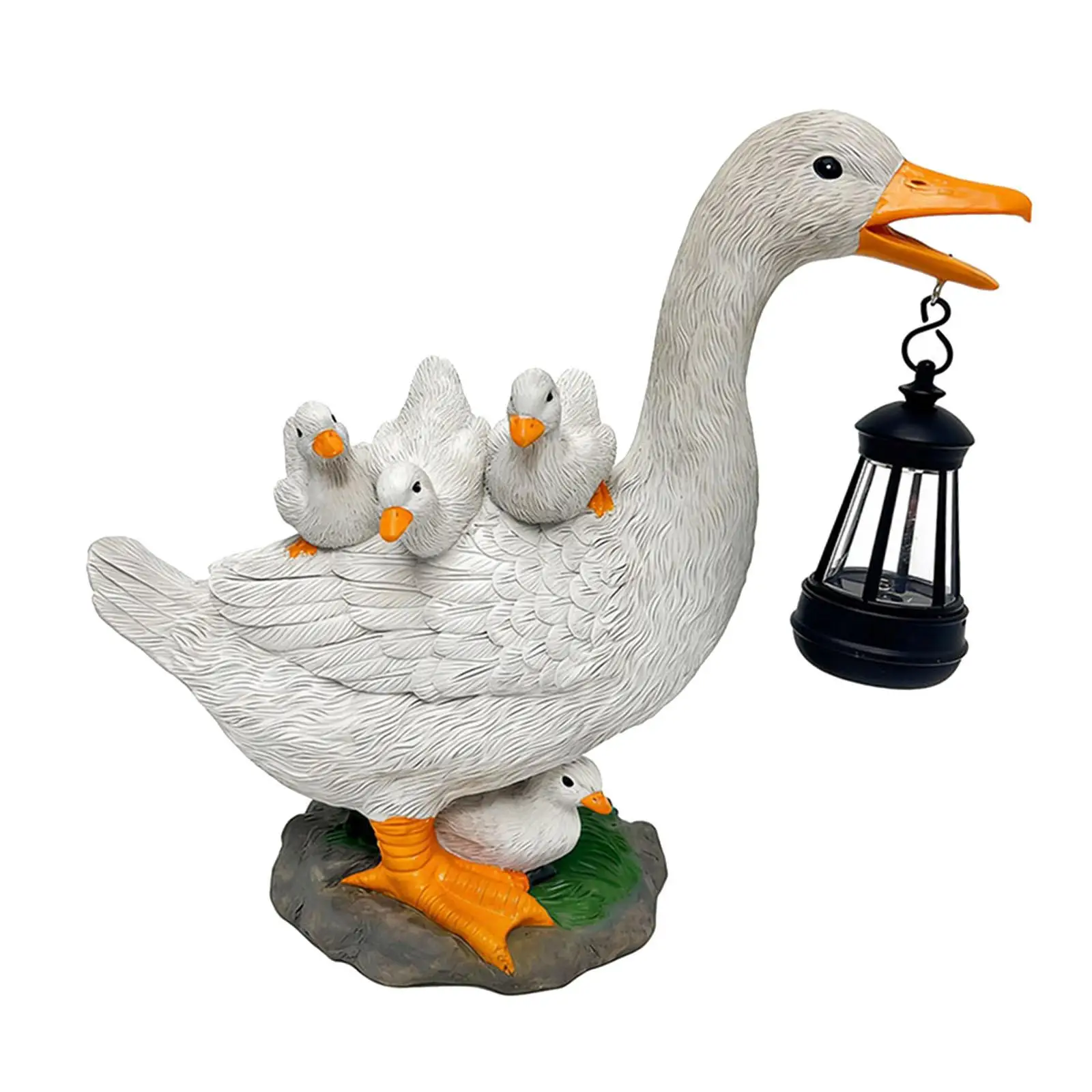 Garden Duck Statue with Solar Powered Light Resin Art Ornament for Outdoor Backyard Home Decoration