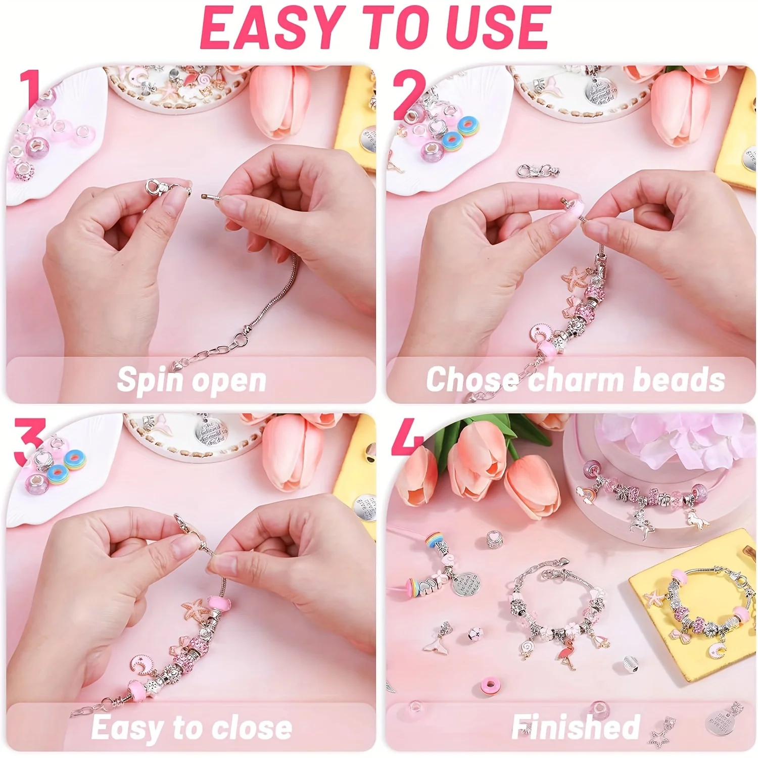 63PCS DIY Charm Bracelet Necklace Making Kit with Unicorn Jewelry Box, Jewelry Kit with Unicorn Mermaid Gifts for Birthday
