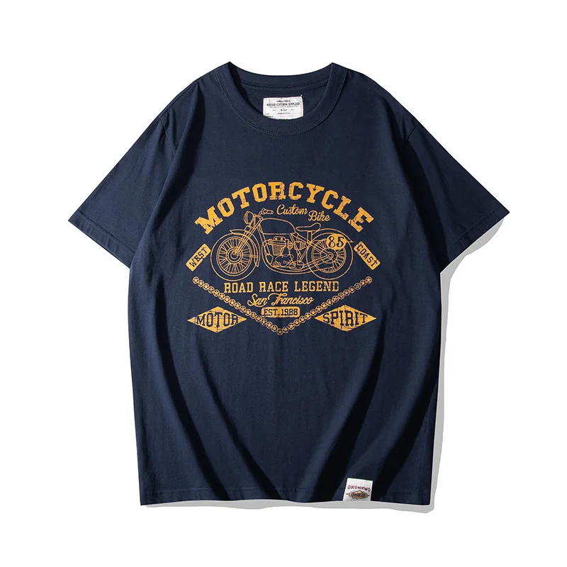 Summer Mens Letter Print Short Sleeve Tees Retro Motorcycle Printed Cotton T-shirt Casual Oversized Tshirts Tops