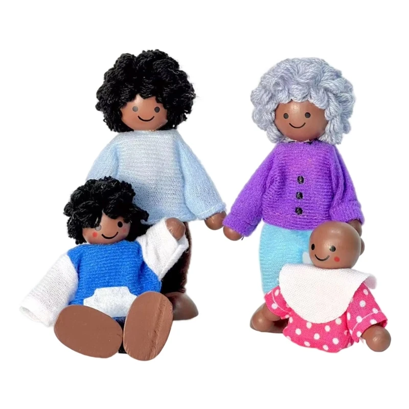 54DA Interactive Wooden Family Dolls Set for Kids Learning and Social Skill Development