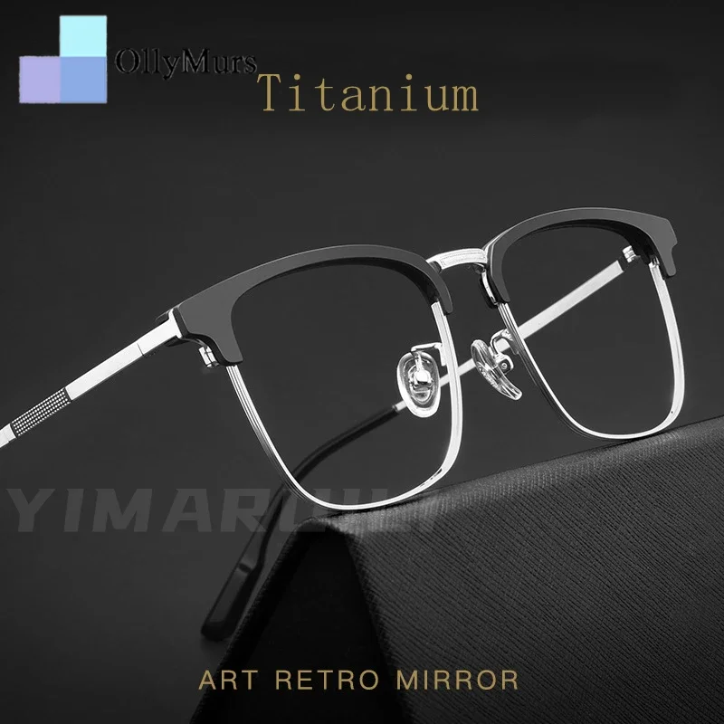 

OLLYMURS Men's Light-Weight Titanium Eyeglasses Frame Retro Fashion Decorative Optical Prescription Spectacle Frame 2312YJ