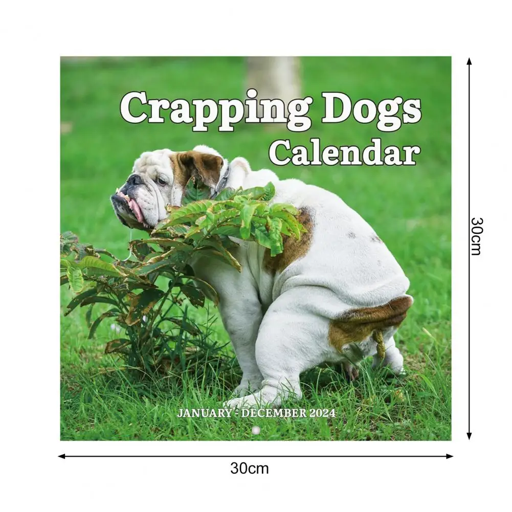 Calendário engraçado Dog Pooping Wall, Planejador de programação mensal, Ano Novo Wall Crapping Gag Gift, 2024, Dez 2024