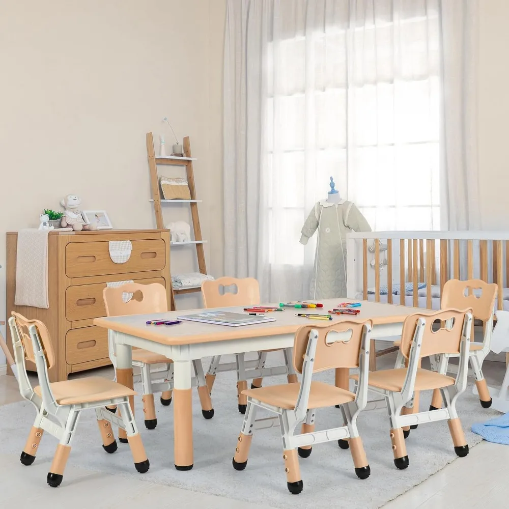 Kindertafel En 6 Stoelen Set, In Hoogte Verstelbare Graffiti Tafel, Voorschoolse Activiteit Kunst Knutseltafel, Voor Dagopvang Klaslokaal Thuis Jongens