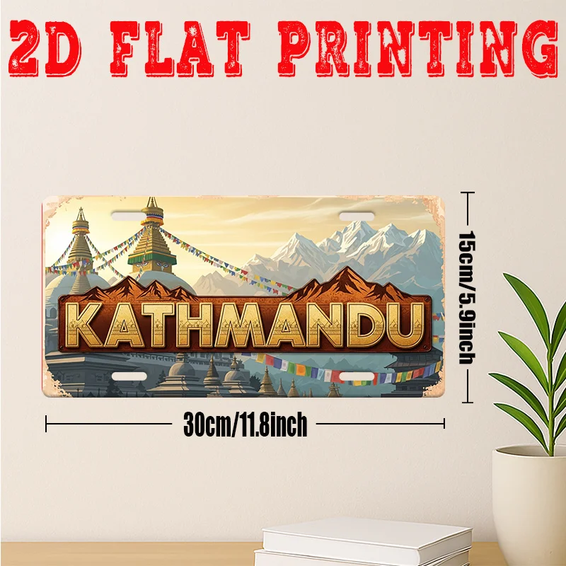 2D Flat, [Jit], 2d Flat Printing, 1pc, Vintage Metal Tin Sign, Decorative Sign (29.97 * 14.99 cm), Kathmandu City Sign, Himalaya